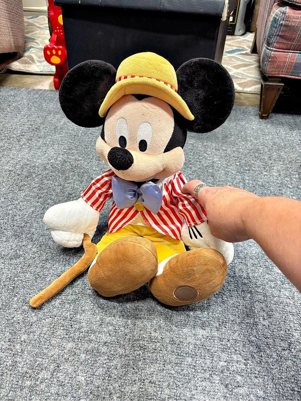 Vintage Disney Store Mickey Mouse Plush Barber Shop Toy with Cane Accessory